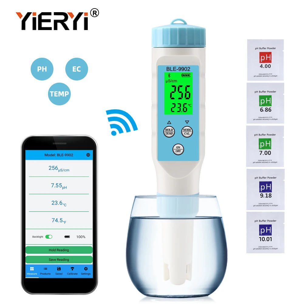 Yieryi New Bluetooth PH Meter PH/EC/TDS/TEMP Meter APP Intelligent Control Water Quality Tester ATC for Drinking Water Aquariums